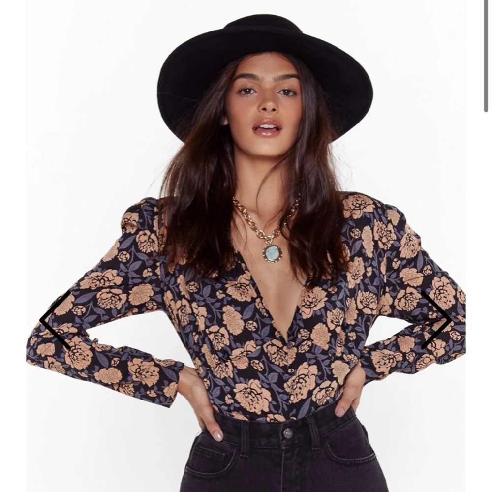 Nasty Gal- Floral V Neck Button Up Blouse